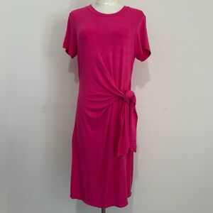 CALVIN KLEIN Fuchsia Side-Knot T-shirt Dress, Size 8